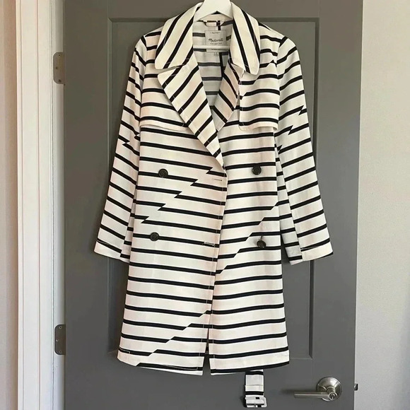 Madewell Parcel Striped Long Sleeve Double Breasted Belted Trench Coat Small - Picture 3 of 12